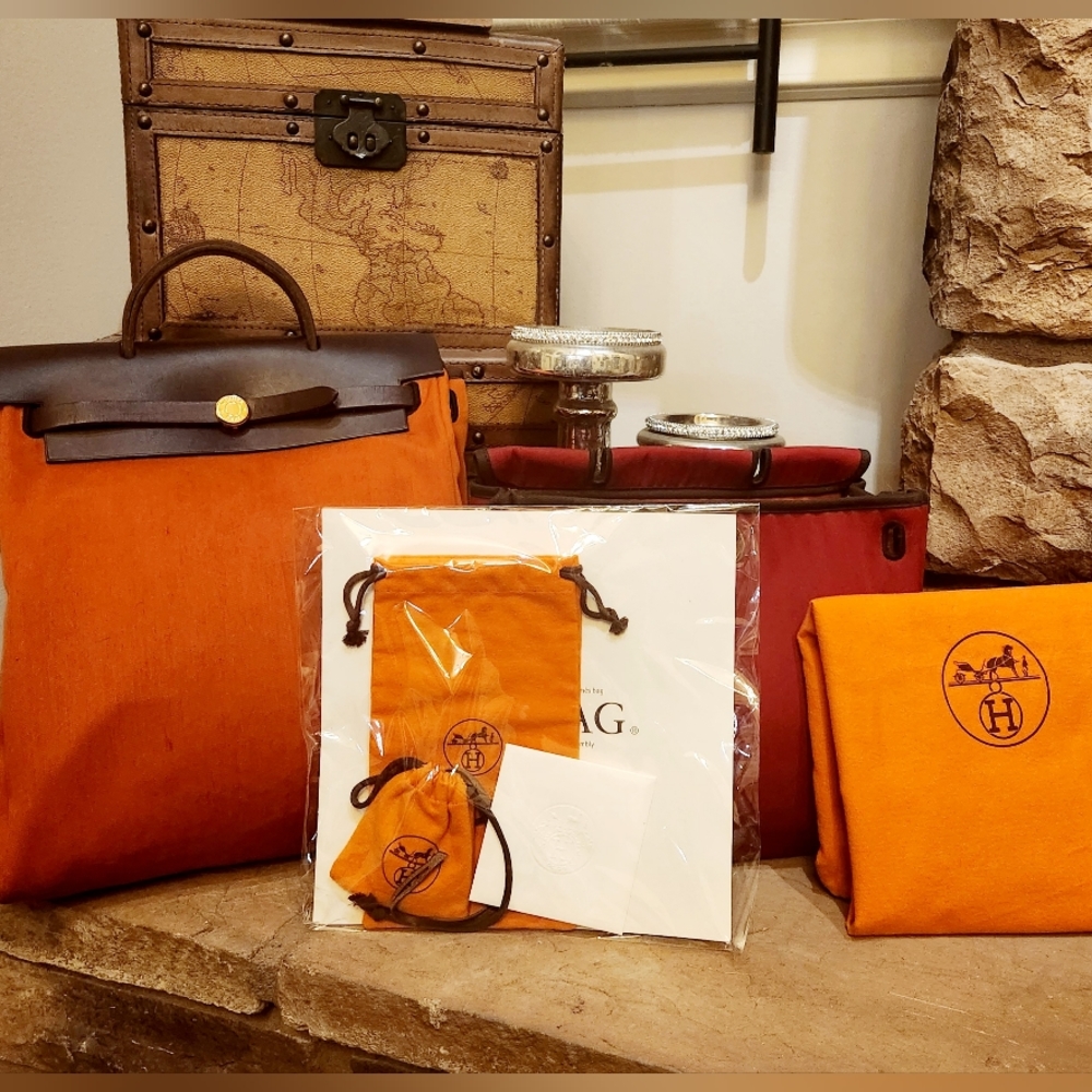 Auth HERMES Her Bag Ado PM 2-Wy Backpack Orange/Red/Dark Brown Canvas